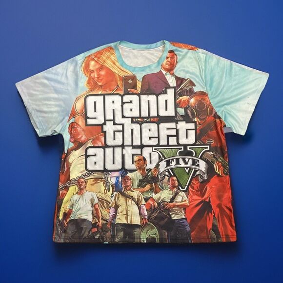 Rare Grand Theft Auto V GTA 5 Video Game Theme Printed Men's Shirt 2X - Picture 1 of 5